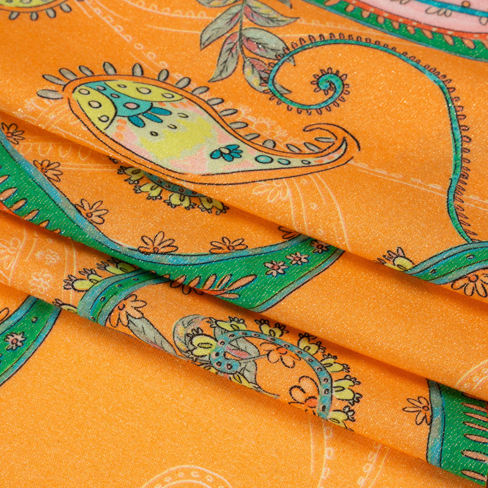 Metallic Viscose Woven Print - Orange and Green Paisley - Mood Exclusive Bedelia Beginnings