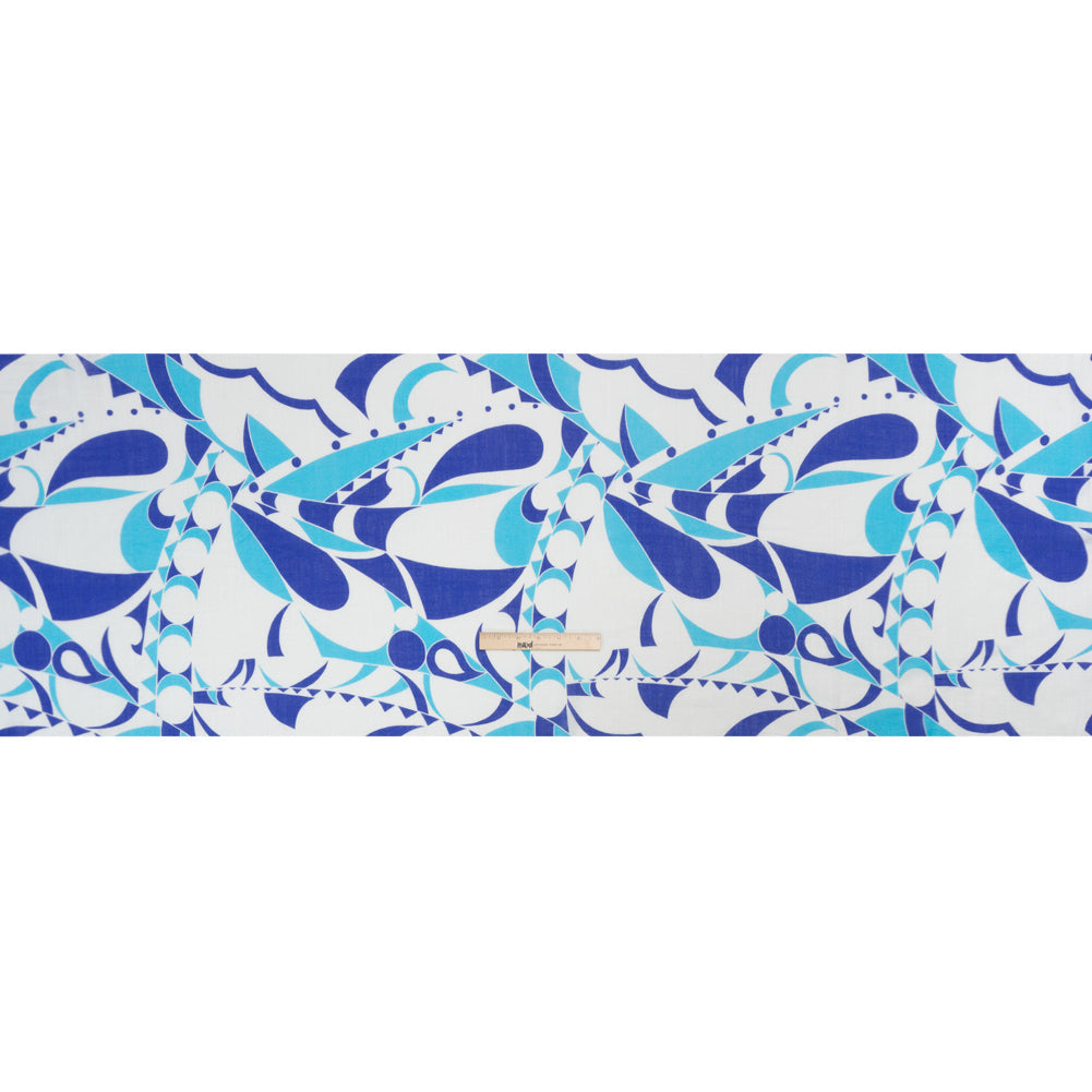 Slubbed Gauzy Cotton Woven Print - Blue and White Abstract - Mood Exclusive Circus of Clouds