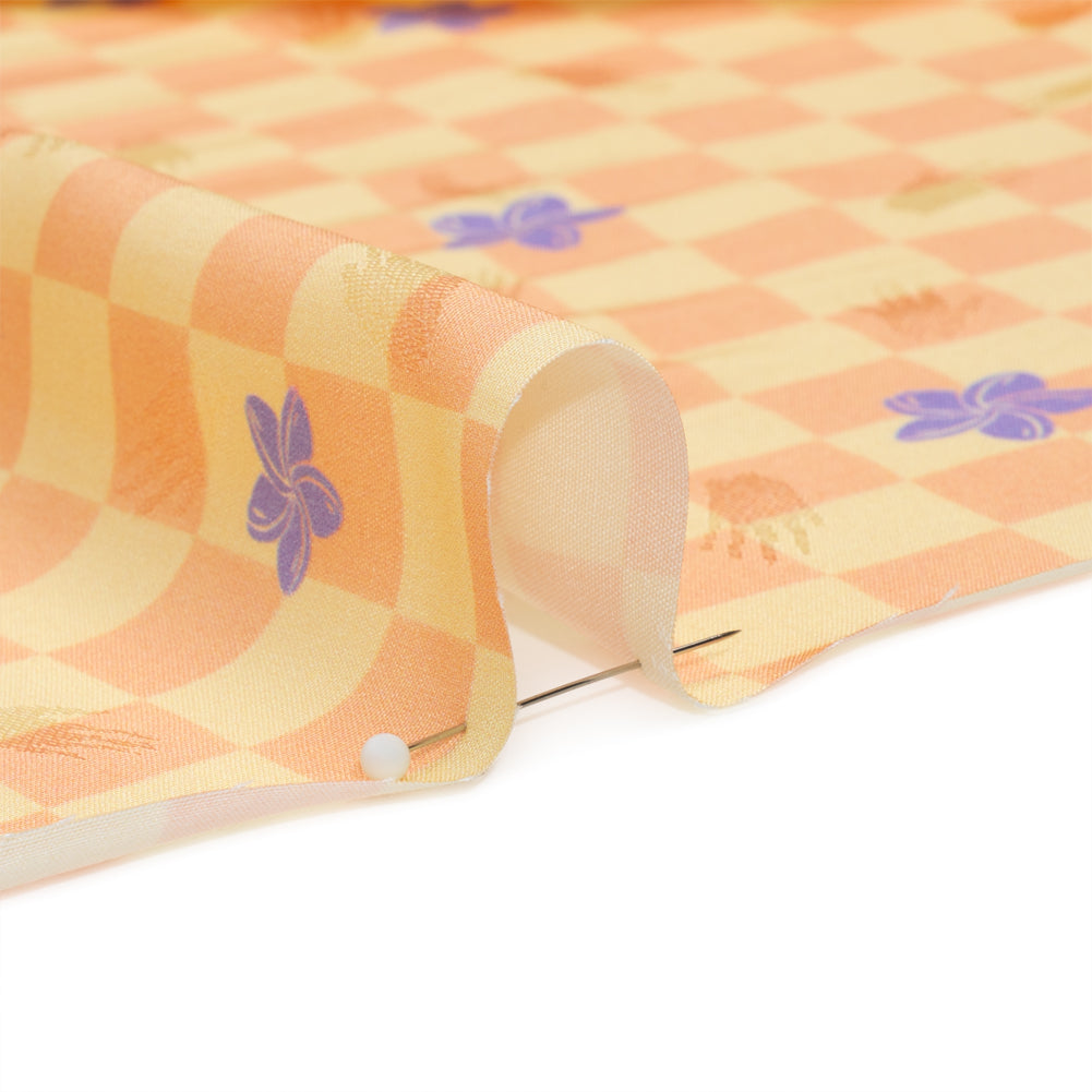 Hands Viscose Jacquard Print - Peach Floral Checkerboard - Mood Exclusive Dippin' Disco