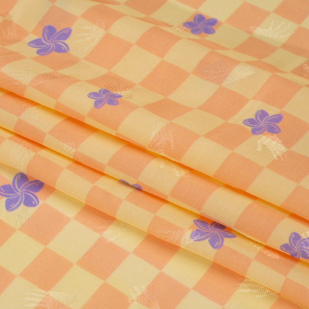 Hands Viscose Jacquard Print - Peach Floral Checkerboard - Mood Exclusive Dippin' Disco