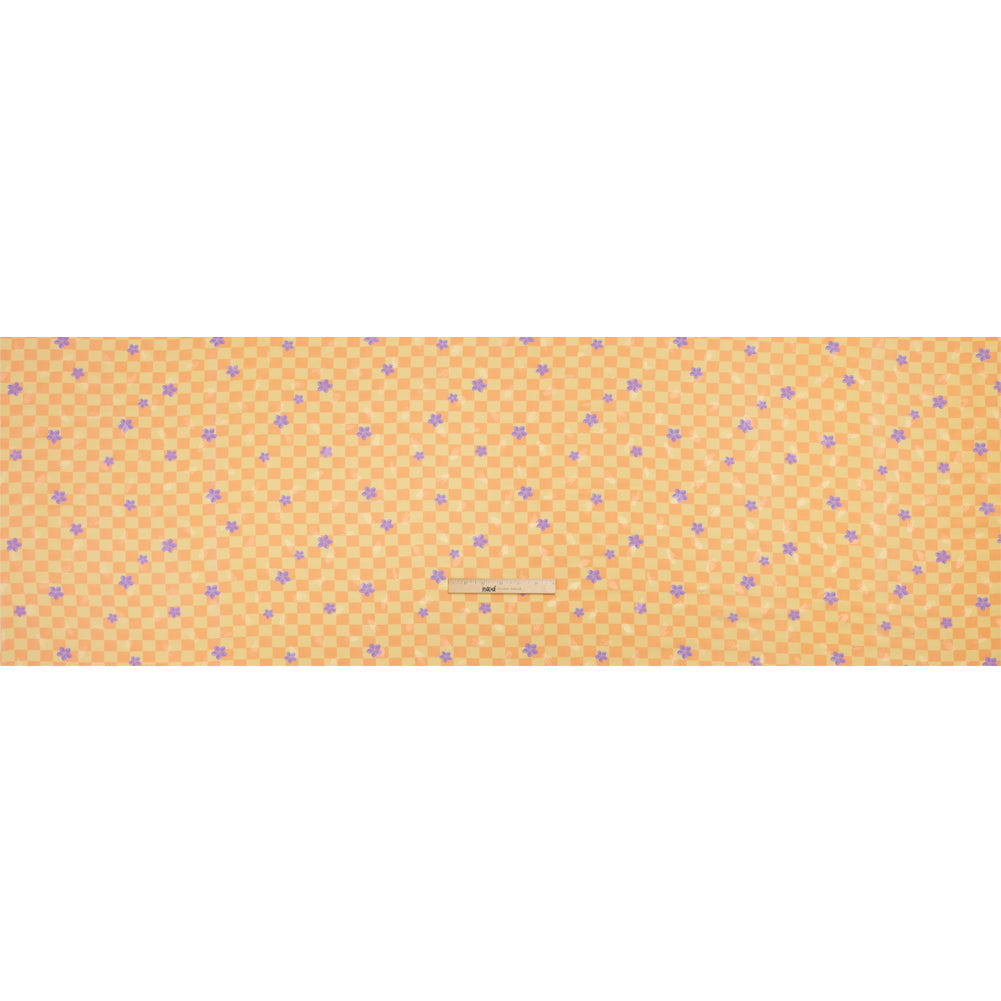 Hands Viscose Jacquard Print - Peach Floral Checkerboard - Mood Exclusive Dippin' Disco
