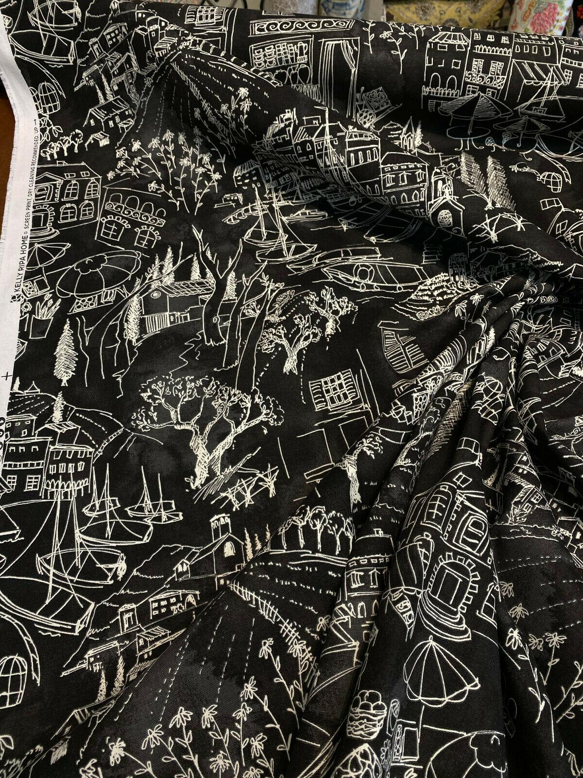 Kelly Ripa Home Daily Sketch Toile Cotton Duck Fabric - Black, Gray, White Sketch Toile, 54" Width (1 Yard)