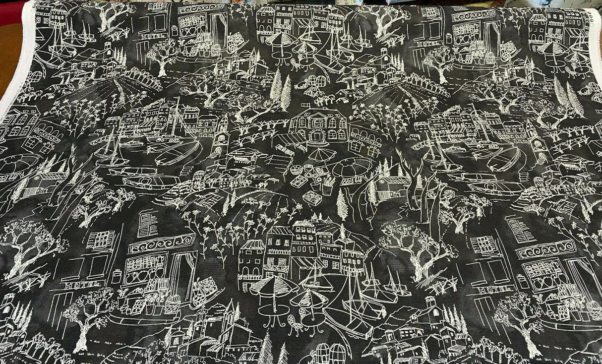 Kelly Ripa Home Daily Sketch Toile Cotton Duck Fabric - Black, Gray, White Sketch Toile, 54" Width (1 Yard)