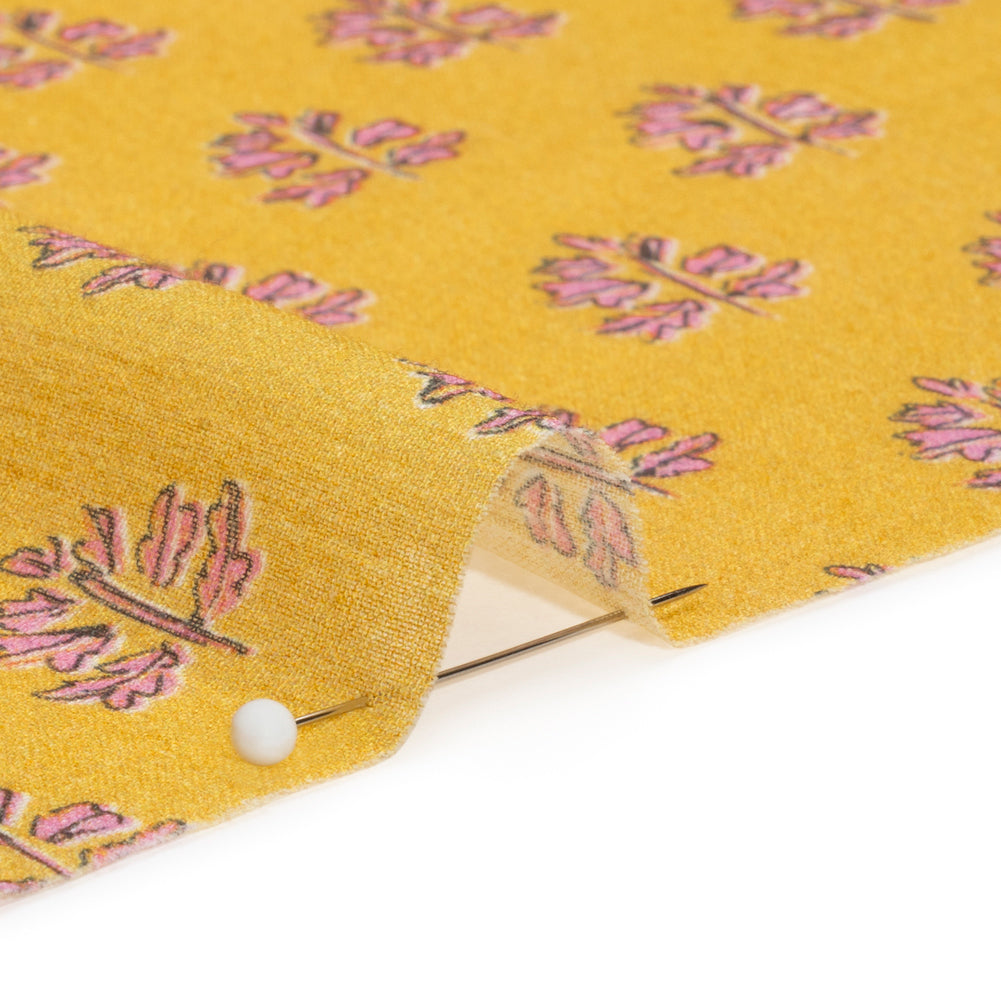 Crinkled Cotton Gauzy Woven Print - Yellow and Pink Leaves - Mood Exclusive Fields of Gold