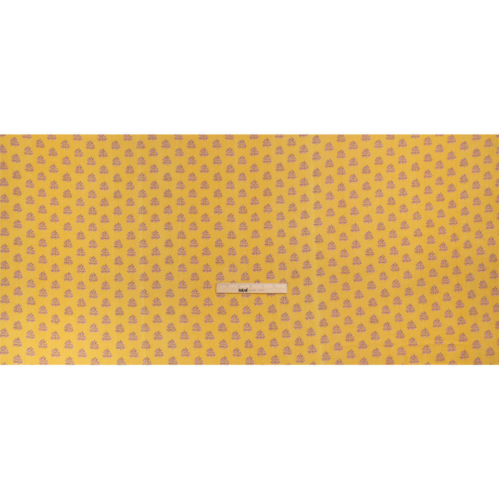 Crinkled Cotton Gauzy Woven Print - Yellow and Pink Leaves - Mood Exclusive Fields of Gold