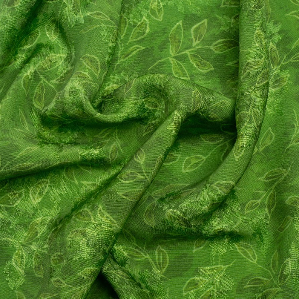 Floral Viscose Jacquard Print - Grass Green Tie Dye and Leaves - Mood Exclusive Little Sprigs