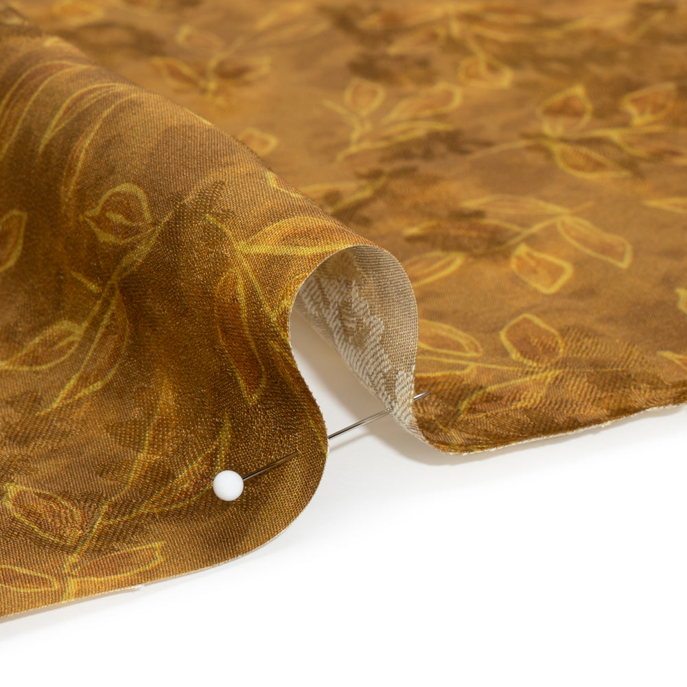 Floral Viscose Jacquard Print - Brown Tie Dye and Leaves - Mood Exclusive Little Sprigs