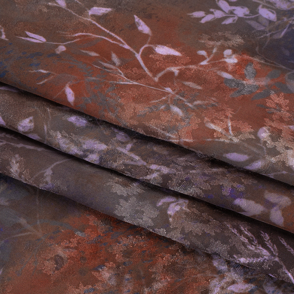 Floral Viscose Jacquard Print - Brown and Purple Leaves - Mood Exclusive Seasonal Impressions