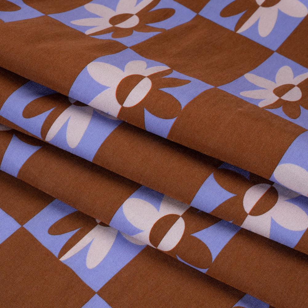Mood Exclusive Brown Check Yourself Stretch Viscose and Polyamide Twill