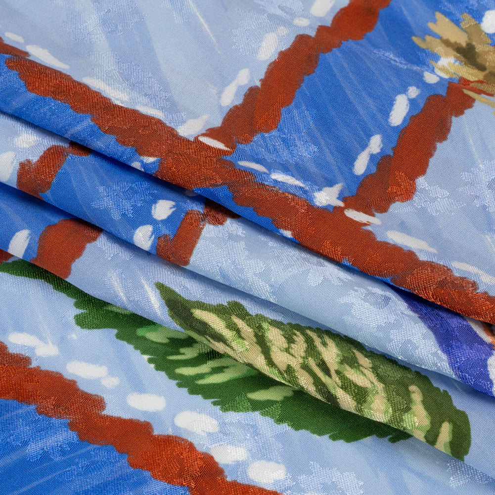 Floral Viscose Jacquard Print - Blue Outdoorsy Icons Grid - Mood Exclusive Take a Hike