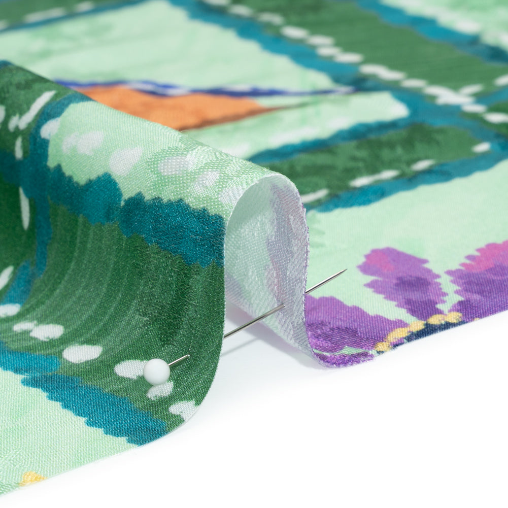 Floral Viscose Jacquard Print - Green Outdoorsy Icons Grid - Mood Exclusive Take a Hike