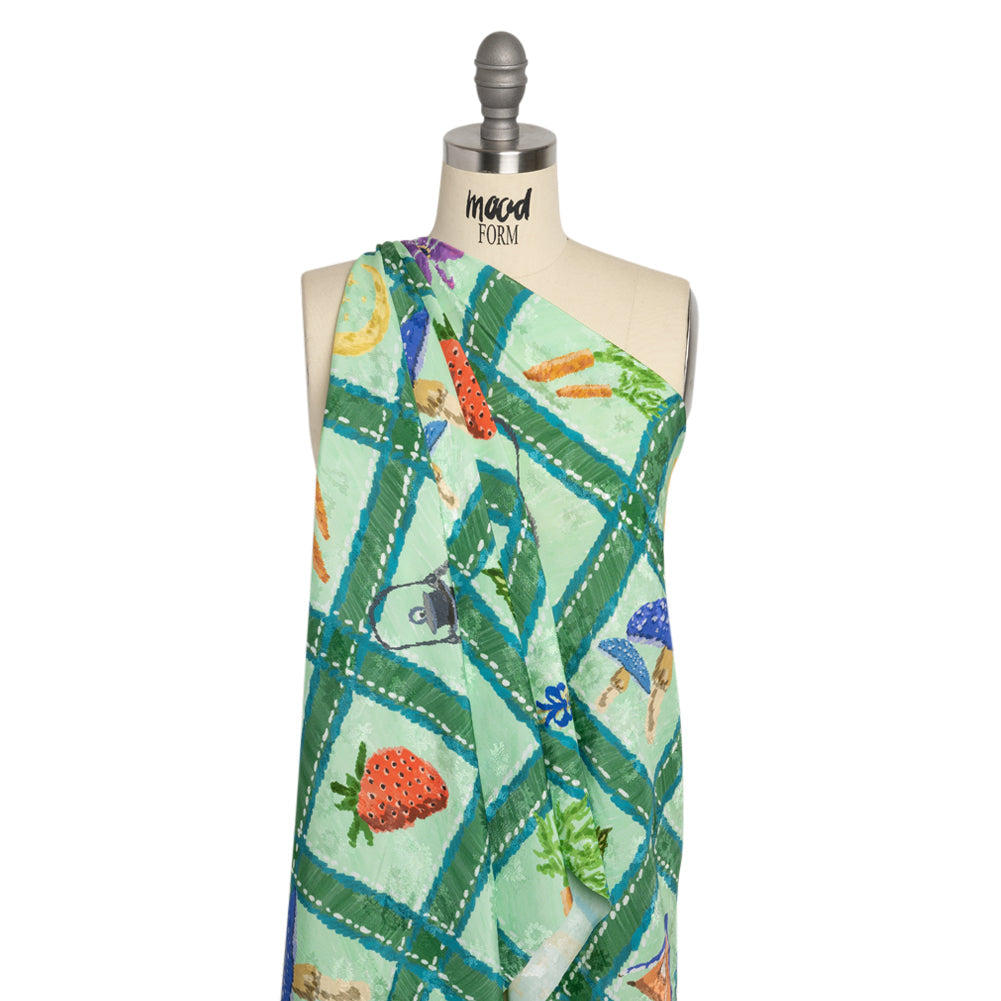 Floral Viscose Jacquard Print - Green Outdoorsy Icons Grid - Mood Exclusive Take a Hike