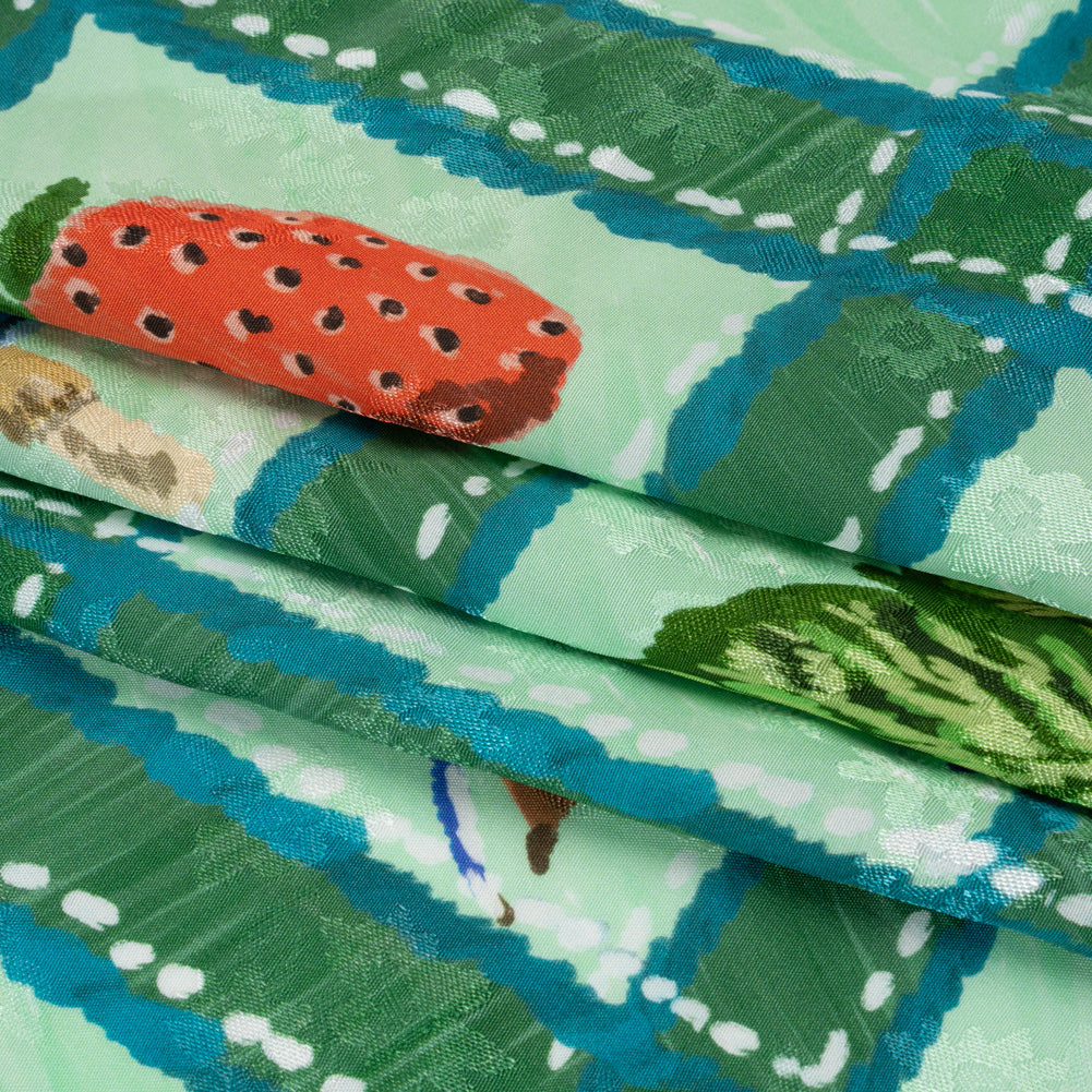 Floral Viscose Jacquard Print - Green Outdoorsy Icons Grid - Mood Exclusive Take a Hike