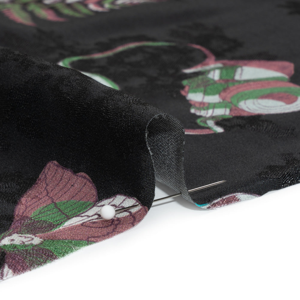 Floral Viscose Jacquard Print - Black, Blue and Red Camping Icons - Mood Exclusive Friend of Fern