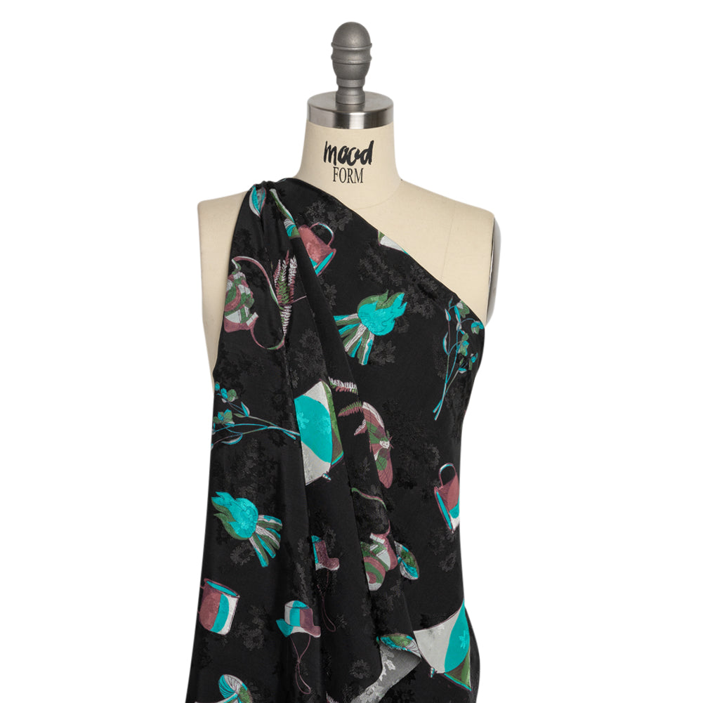 Floral Viscose Jacquard Print - Black, Blue and Red Camping Icons - Mood Exclusive Friend of Fern