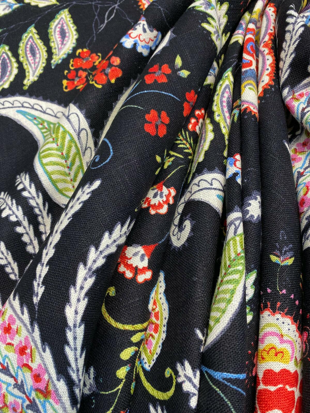 P Kaufmann Hidden Charms Linen Rayon Blend Fabric - Fiesta Black Birds And Berries Floral, 54" Width (By The Yard)