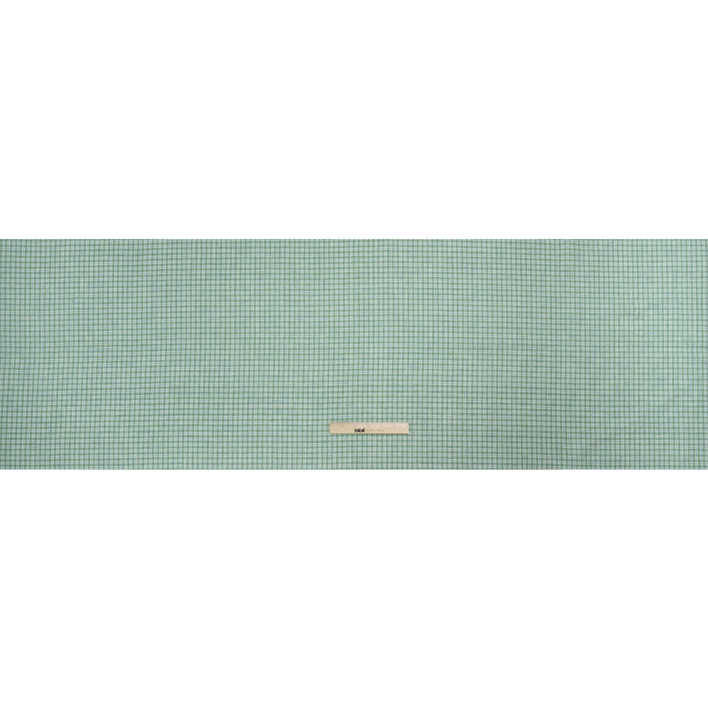 Grass Green, Blue and White Plaid Medium Weight Linen Woven