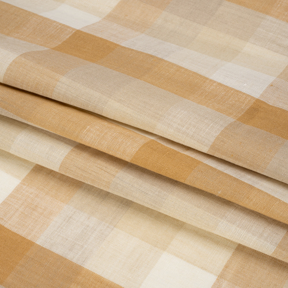 Beige and Cream Checkered Lightweight Linen Woven