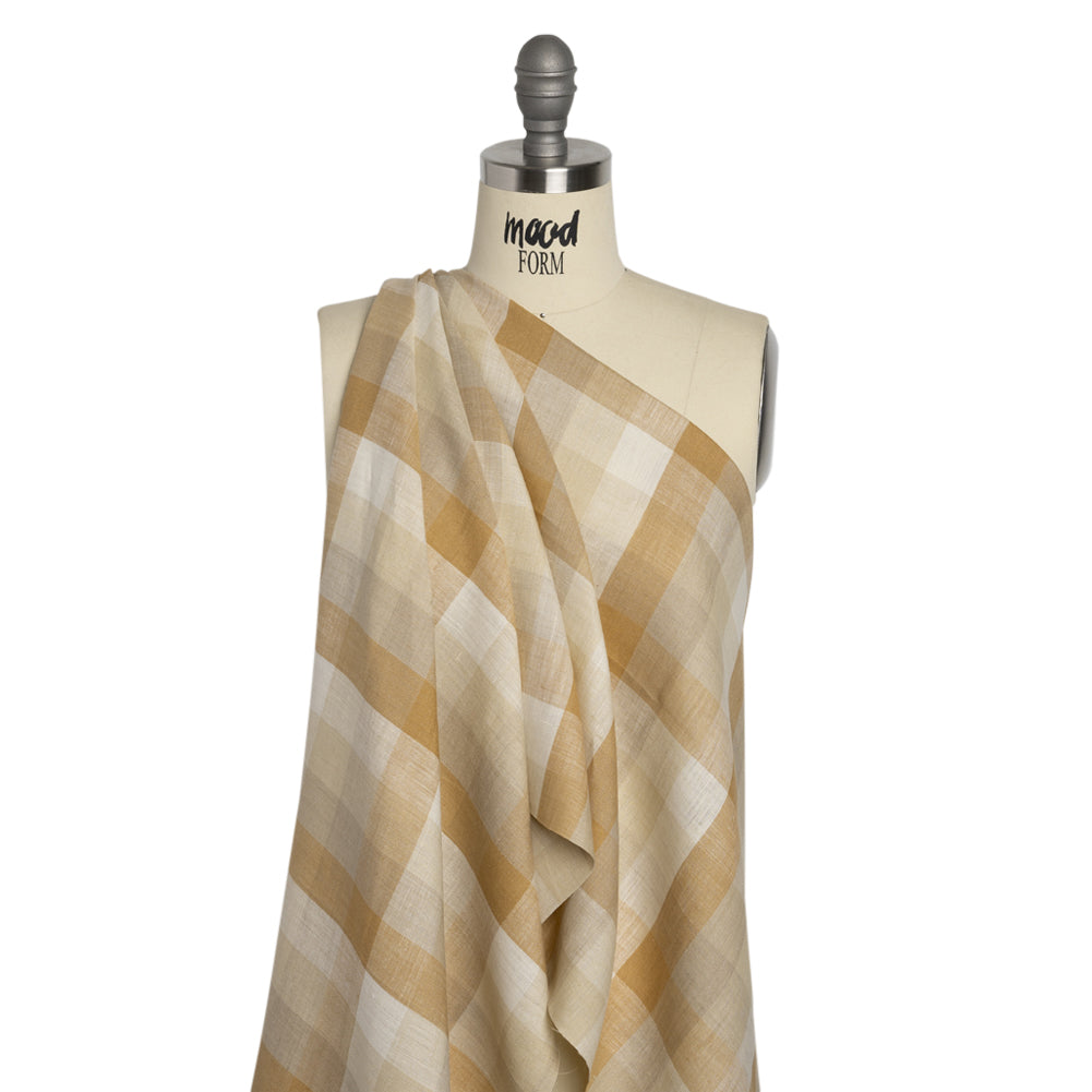Beige and Cream Checkered Lightweight Linen Woven