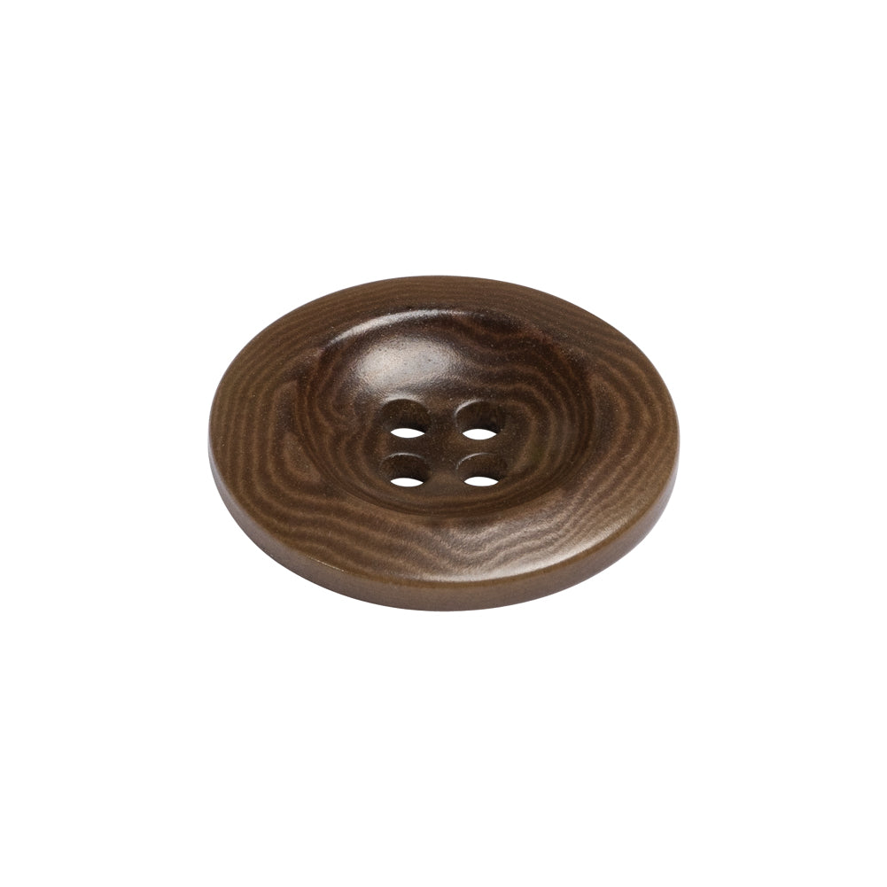 Brown Wood Grain Dish Shaped Plastic 4-Hole Button - 36L/23mm