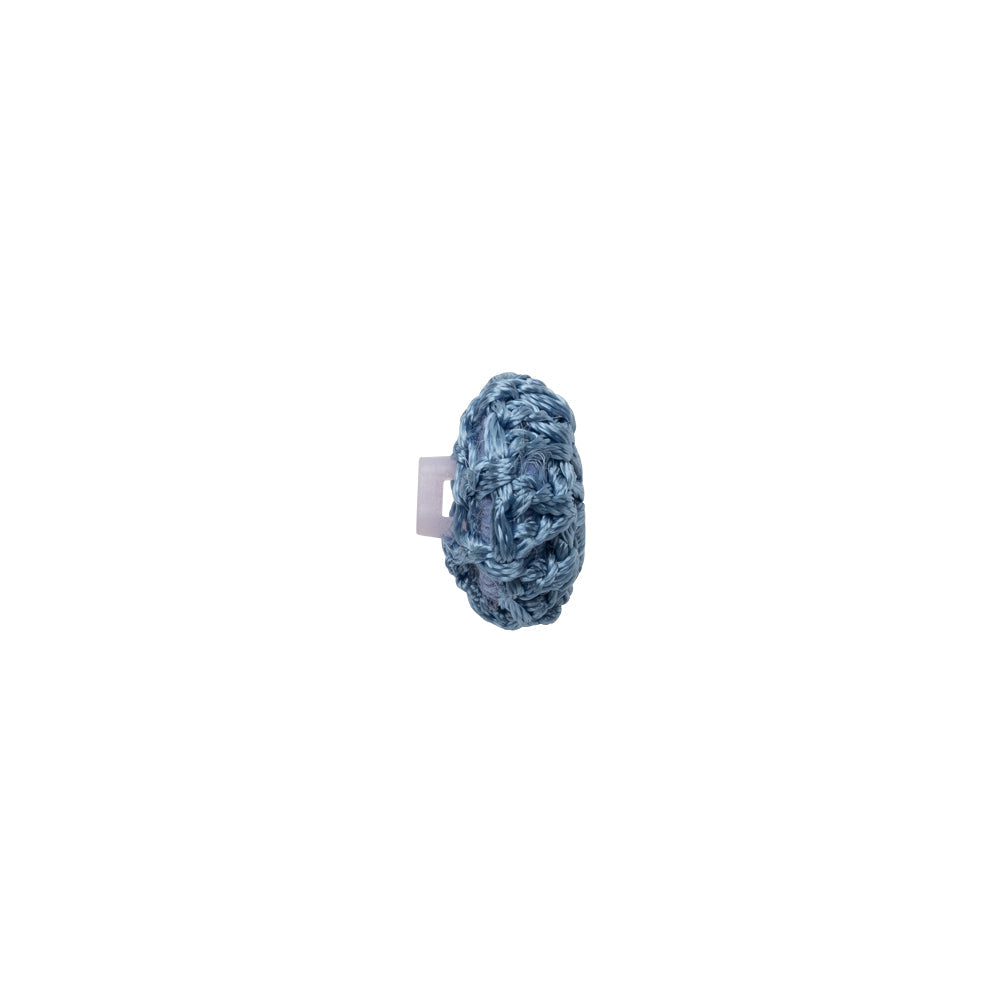 French Blue Crochet Fabric Covered Shank Back Button - 16L/10mm