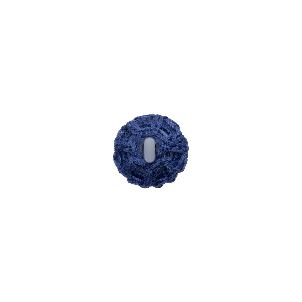 Matte Blue Crochet Fabric Covered Shank Back Button - 16L/10mm
