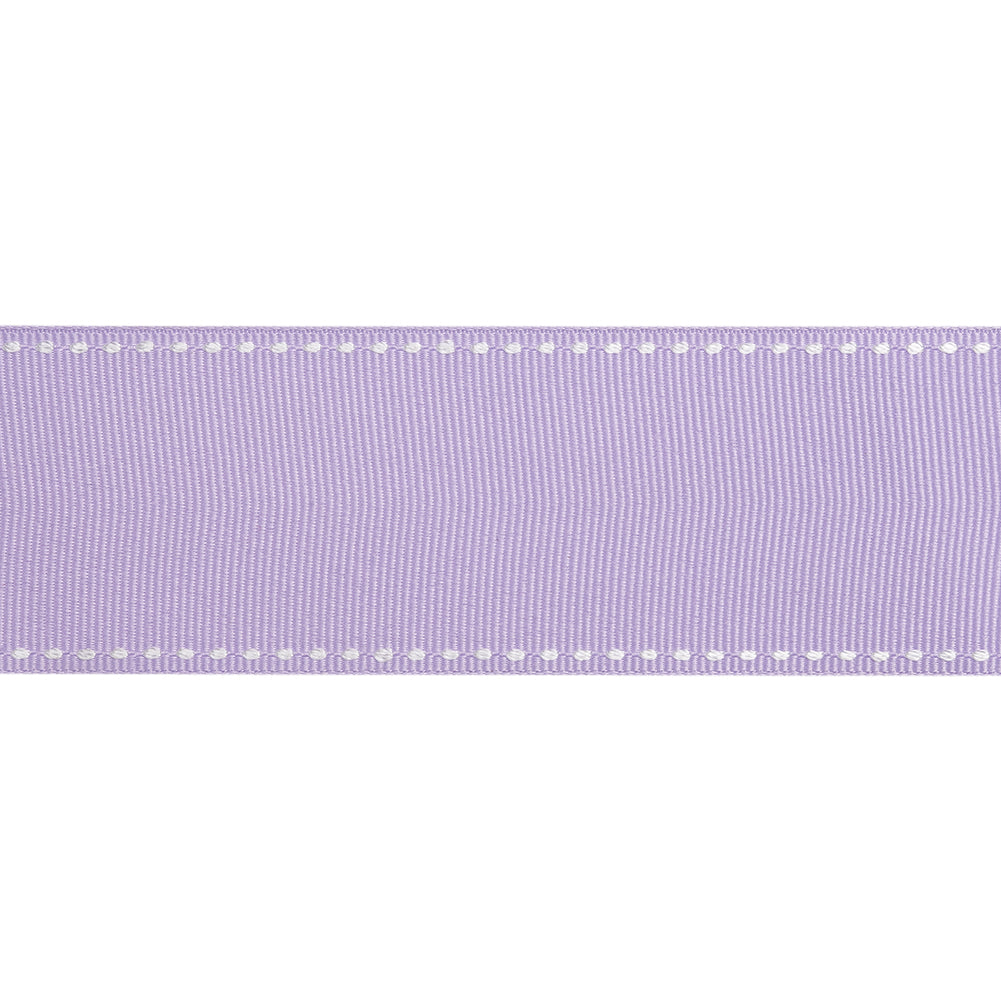Grosgrain Ribbon with White Stitched Borders - Lilac - 1.5"
