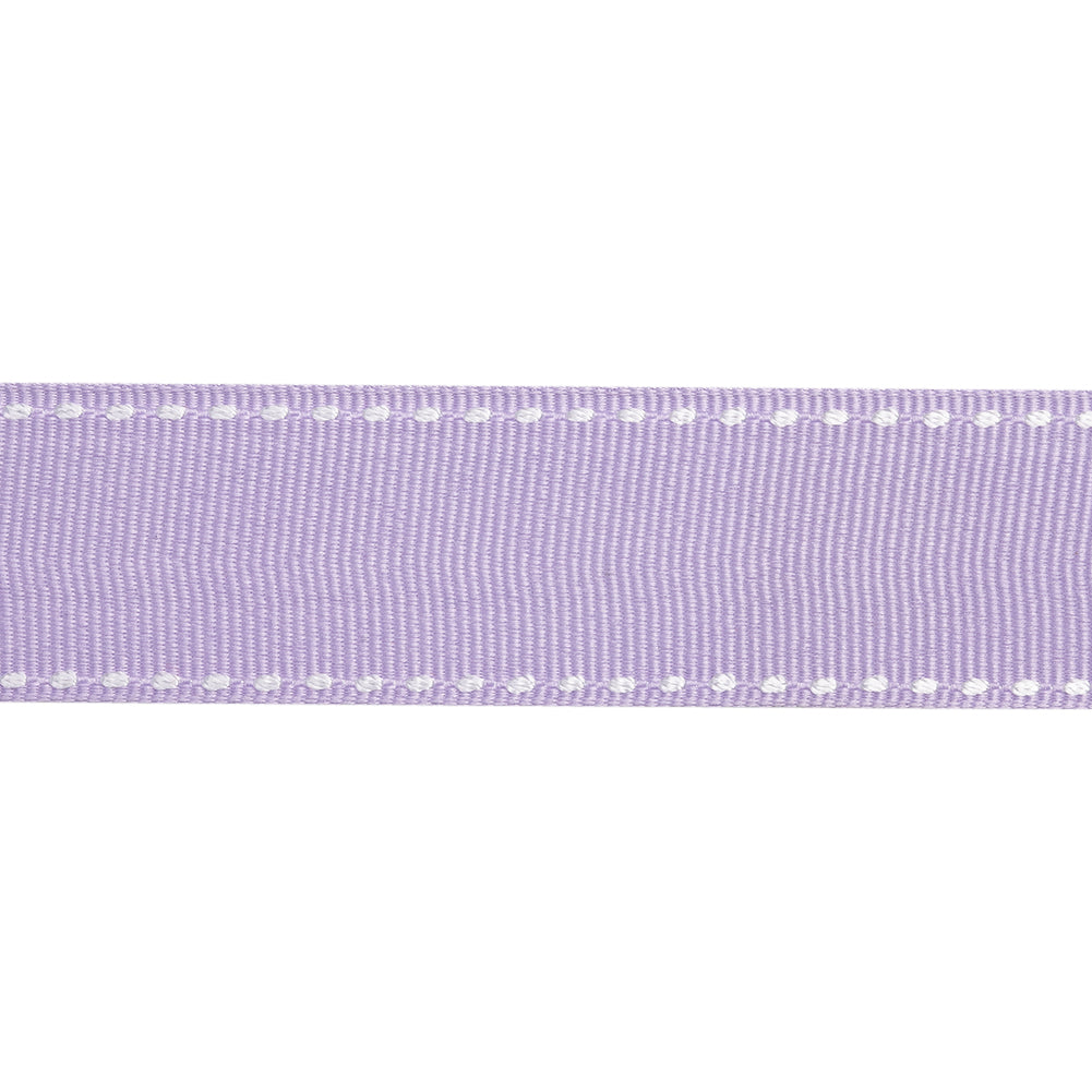 Grosgrain Ribbon with White Stitched Borders - Lilac - 1"
