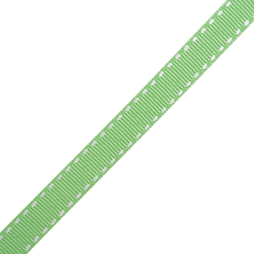 Grosgrain Ribbon with White Stitched Borders - Mint Green - 0.4375"