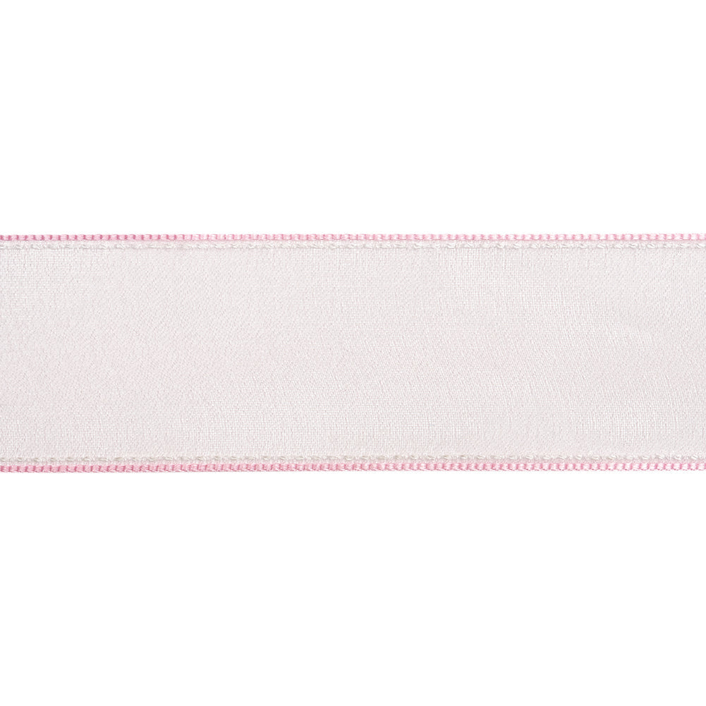 Sheer Ribbon with White Stitched Border - 1.625" - Pink