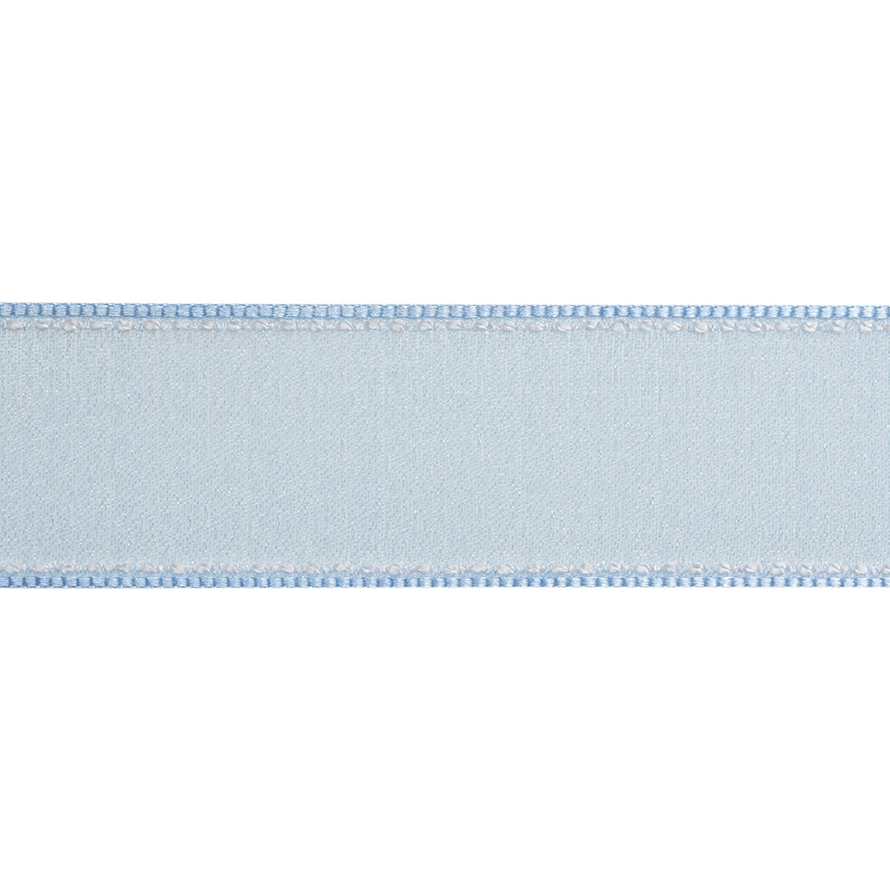 Sheer Ribbon with White Stitched Border - 1" - Baby Blue