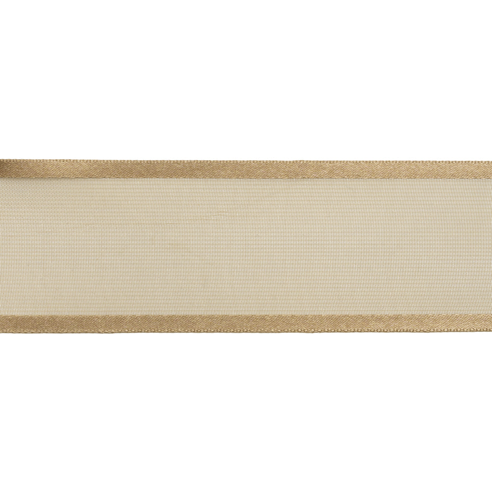 Sheer Ribbon with Double Faced Satin Edges - 1.375" - Coffee