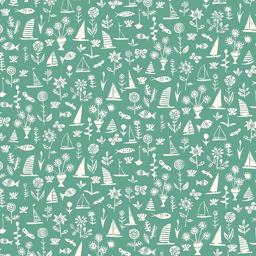 Liberty Art Fabrics Green Sealife Lasenby Quilting Cotton