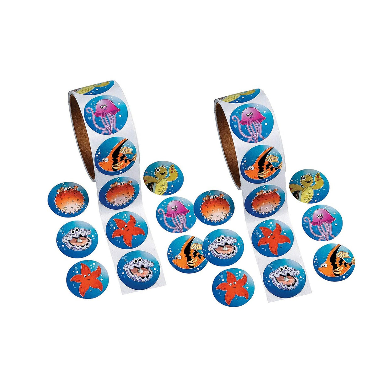 1 1/2" Multicolor Tropical Sea Creatures Paper Sticker Roll 100 Pc