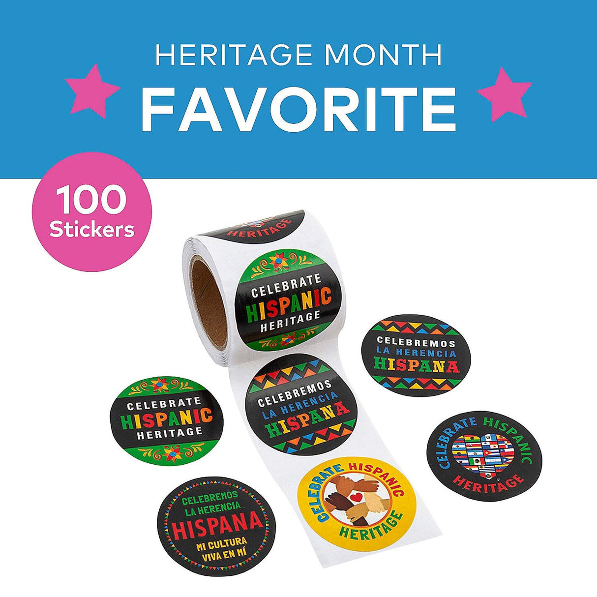 1 1/2" Celebrate Hispanic Heritage Paper Sticker Roll 100 Pc