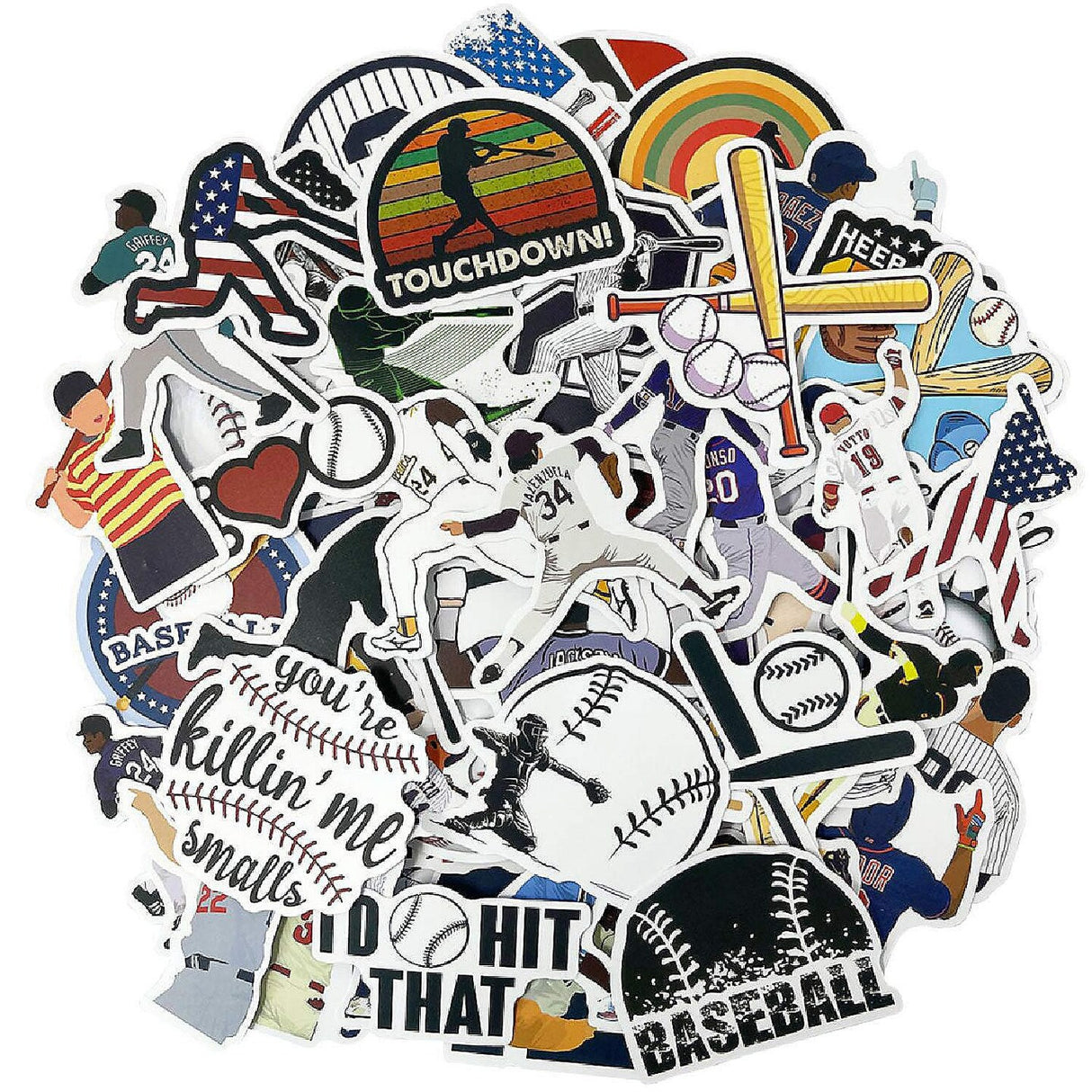 Wrapables Waterproof Vinyl Stickers for Water Bottles Laptops 100 Pieces Baseball Theme