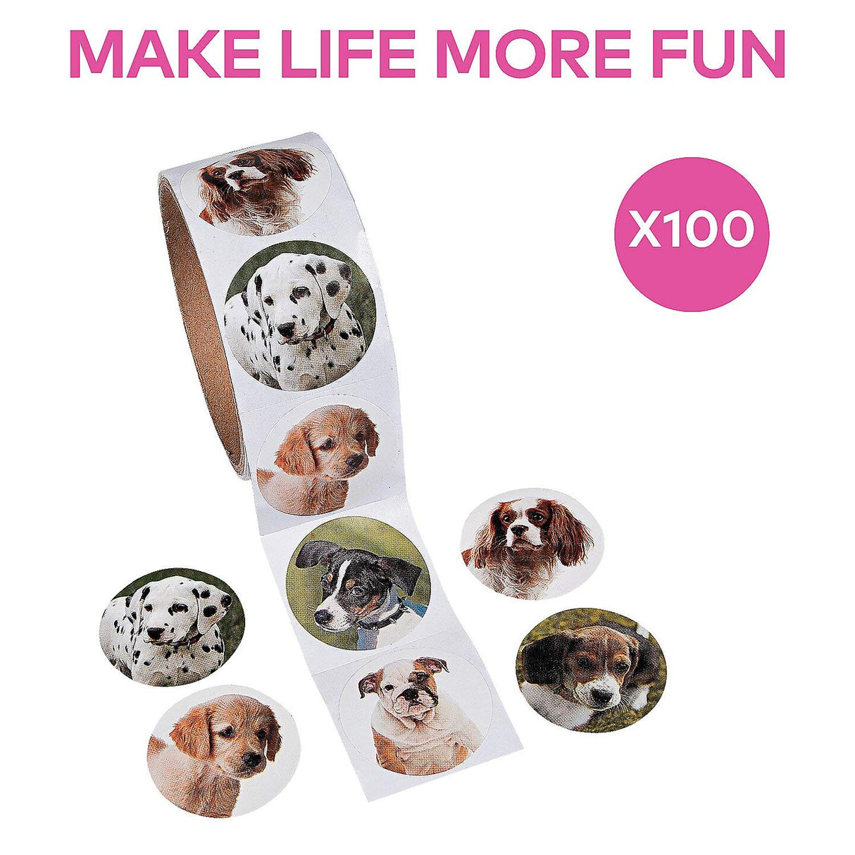 1 1/2" Realistic Dog Photo Paper Sticker Roll 100 Pc
