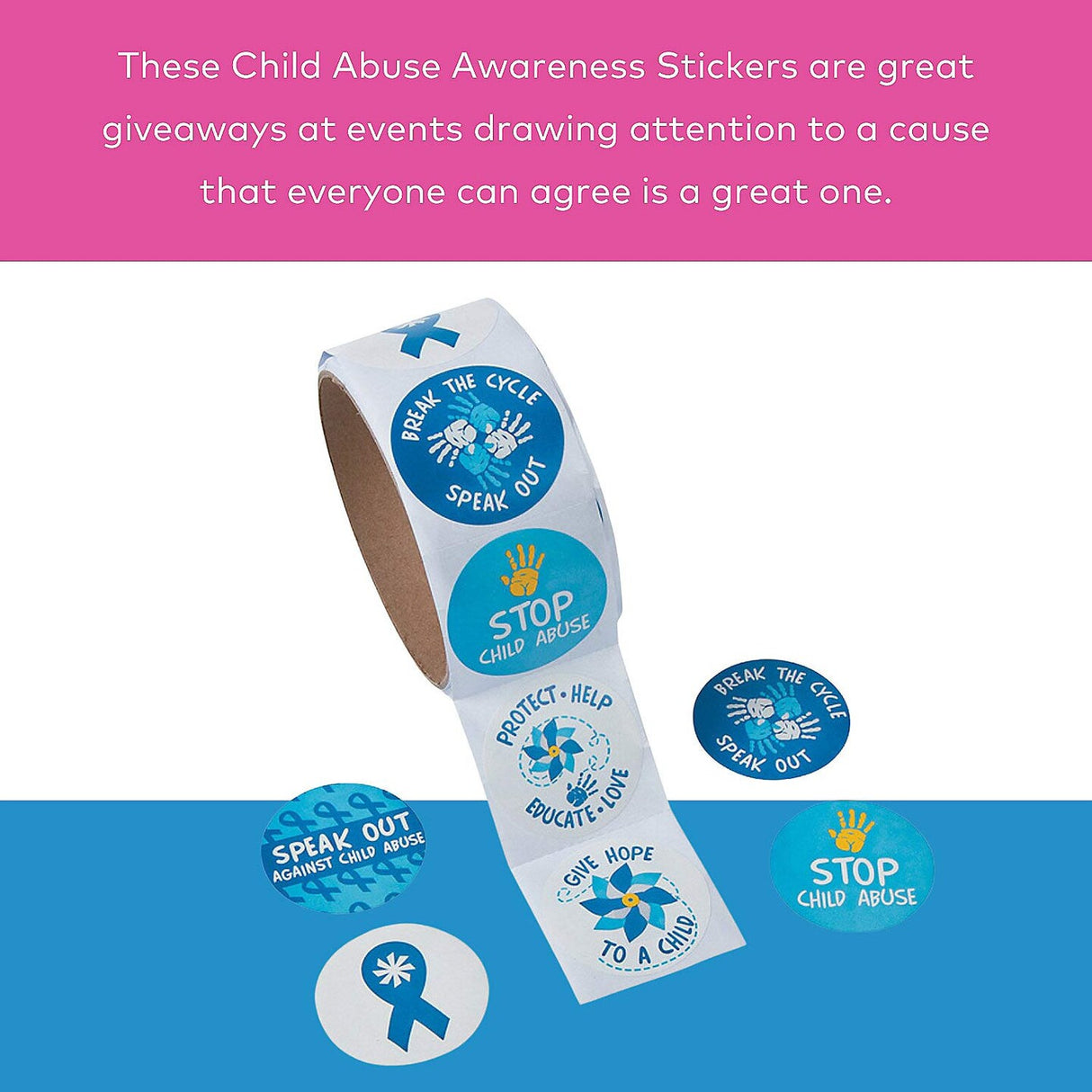 1 1/2" Child Abuse Awareness Paper Sticker Roll 100 Pc