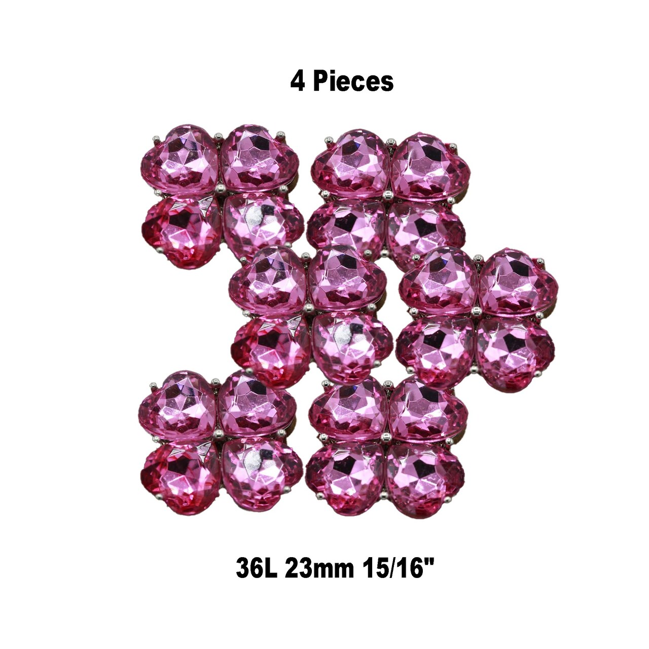 4 Pieces Pink Acrylic Flower Buttons 15/16 Inch