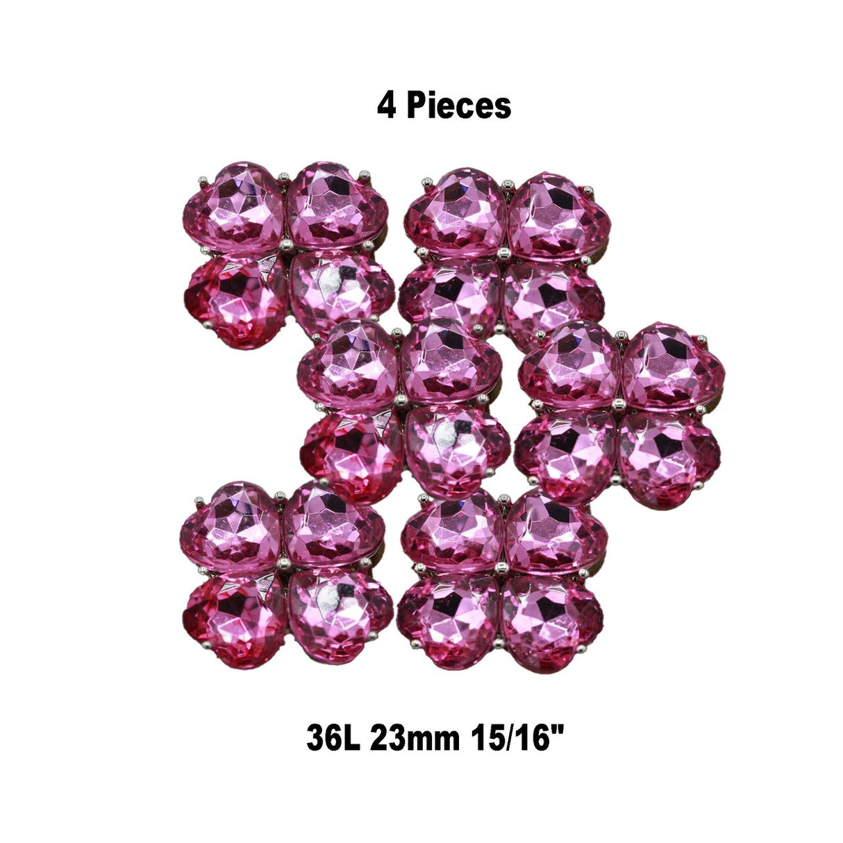 4 Pieces Pink Acrylic Flower Buttons 15/16 Inch
