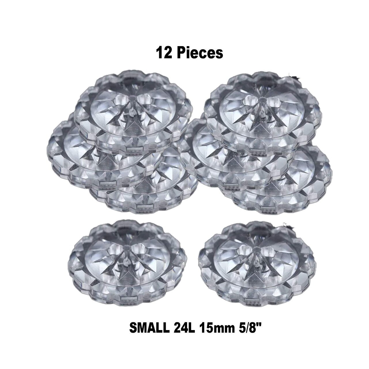 12 Pieces Clear Crystal Cut Buttons Small 5/8 Inch