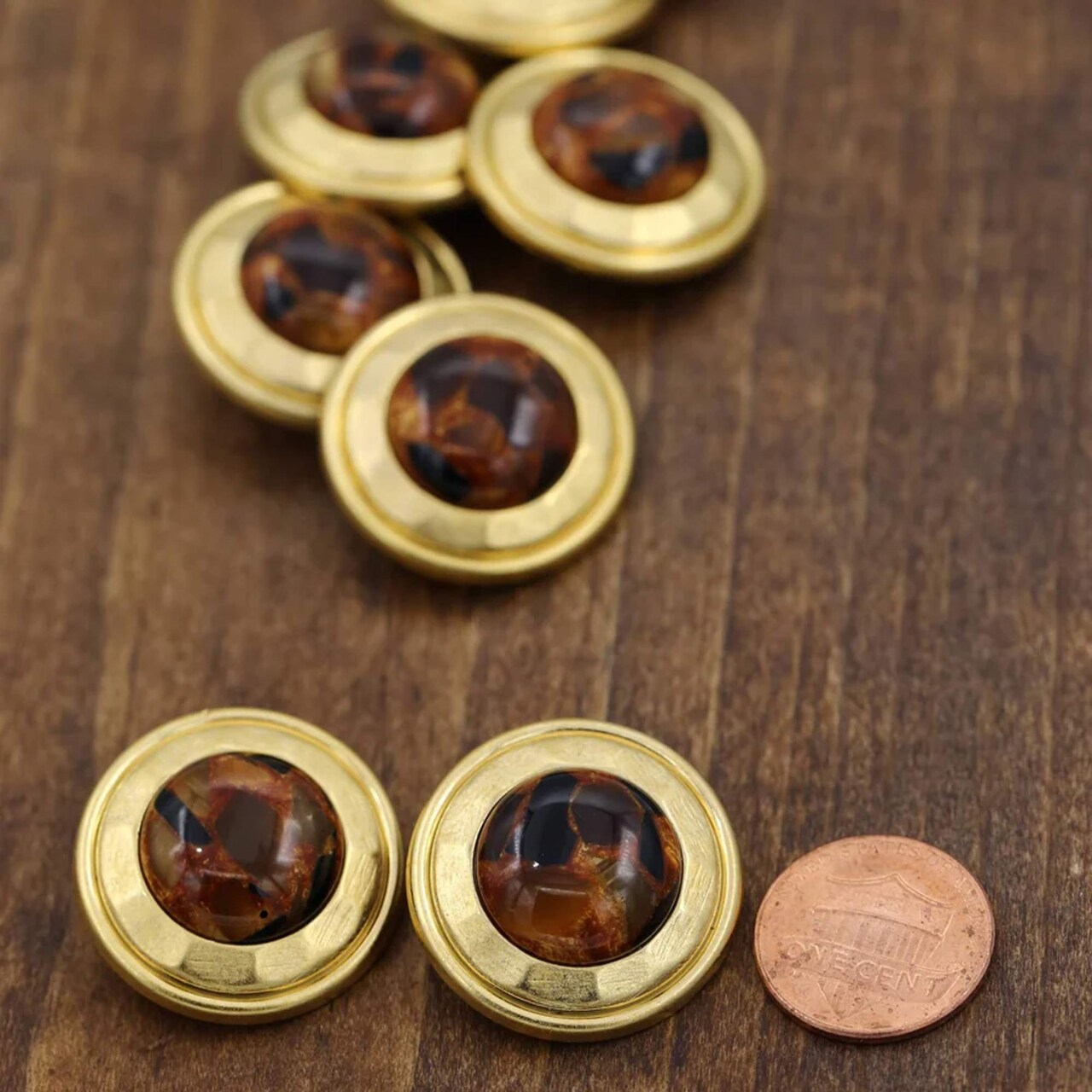 4 Pieces Large Gold with Brown Tortoise Center Decorative Buttons 1.5 Inch