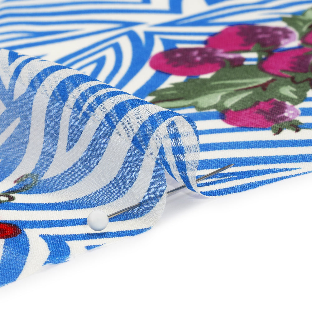 Blue, White, and Green Op Art Fruits Silk Chiffon