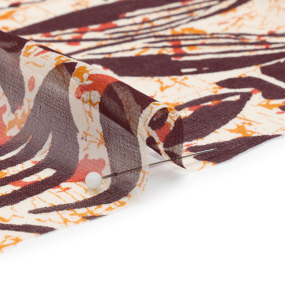 Red, Orange and Brown Wax Resist Floral Silk Chiffon