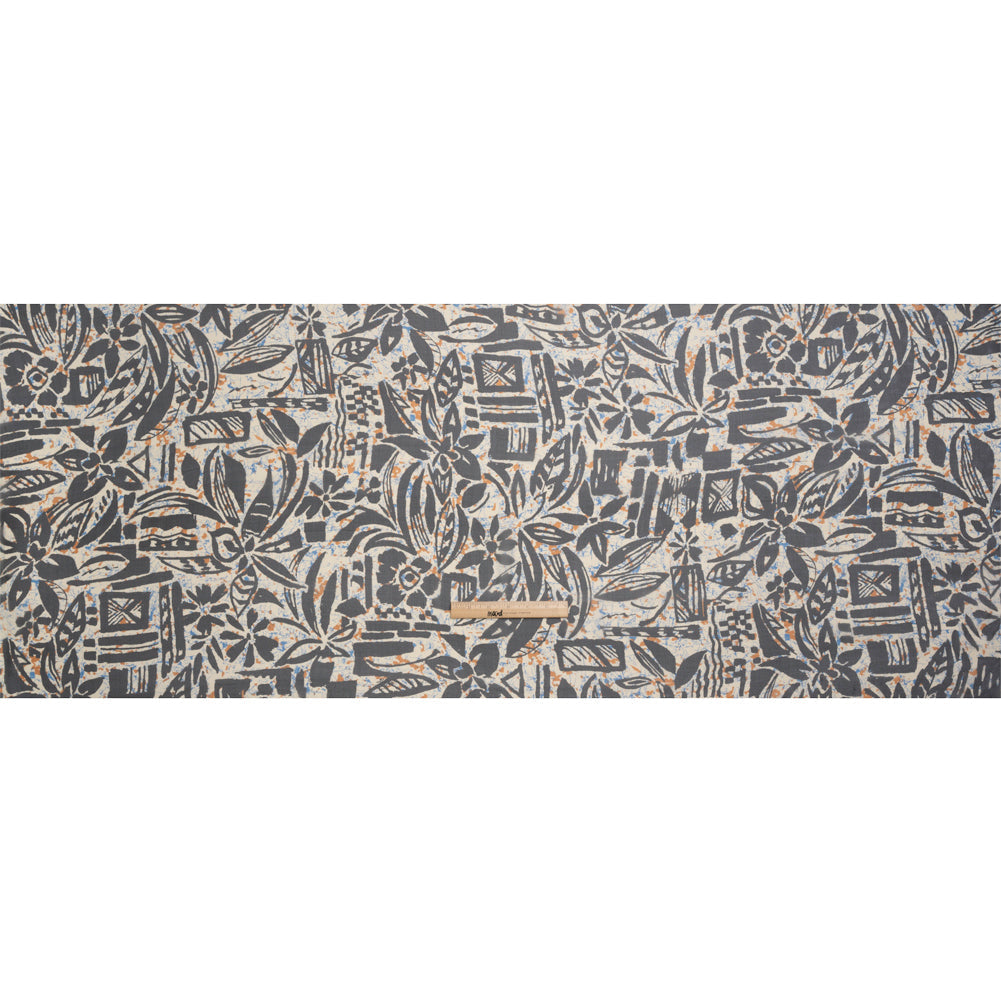 Blue, Orange and Black Wax Resist Floral Silk Chiffon