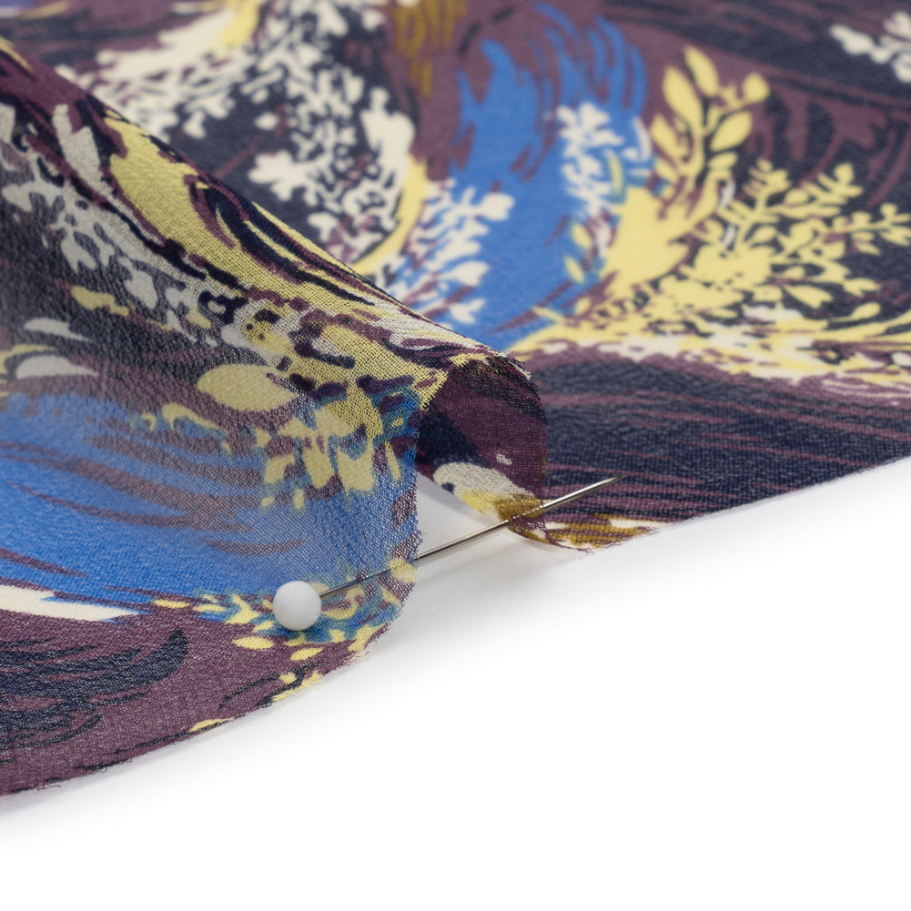 Blue, Purple and Yellow Swirling Bouquets Silk Chiffon
