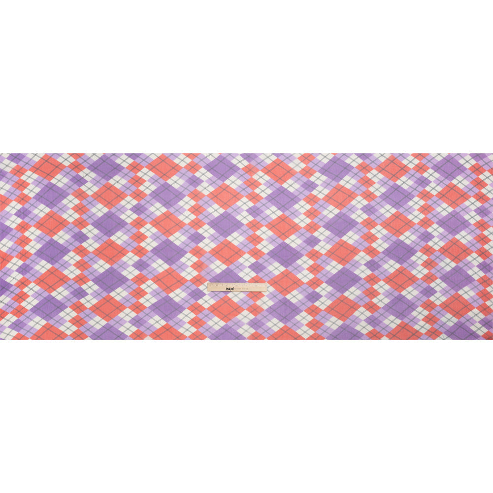 Purple, Red and Cream Argyle Crinkled Silk Chiffon