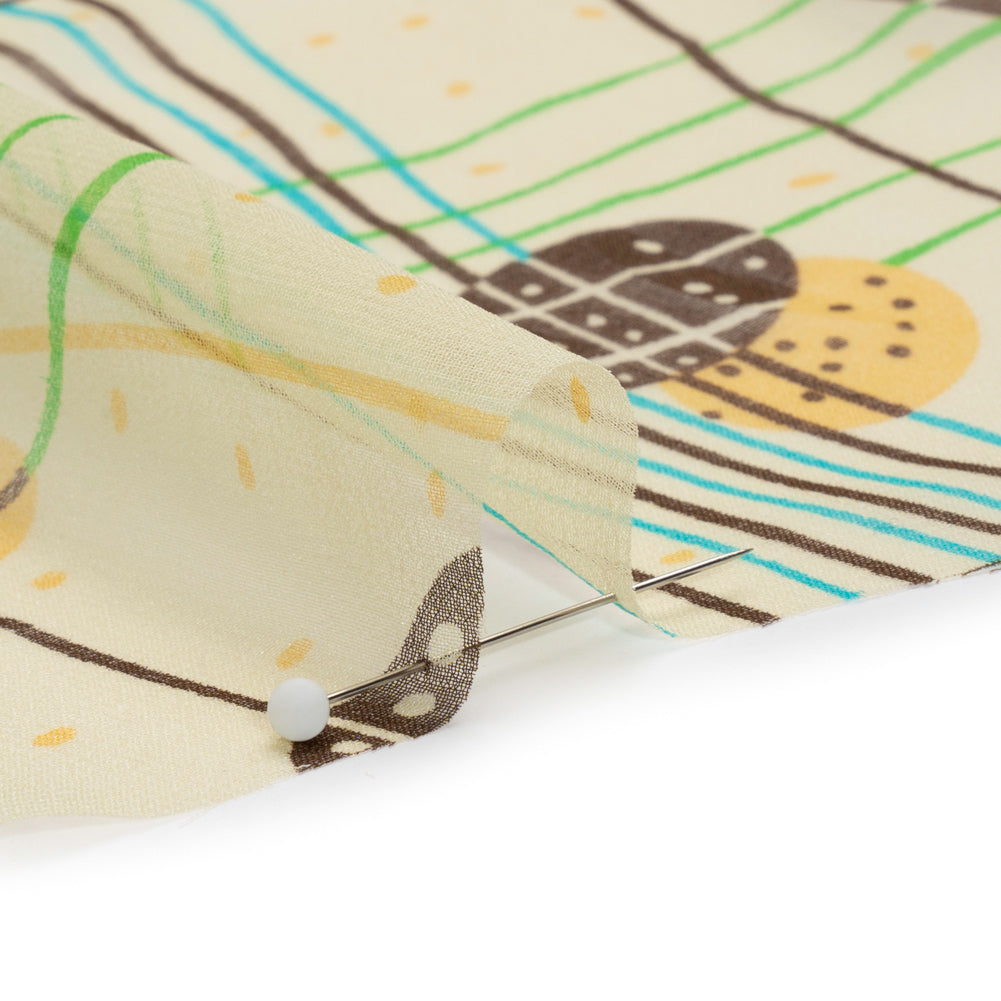 Yellow, Brown and Blue Baked Goods Grid Silk Chiffon