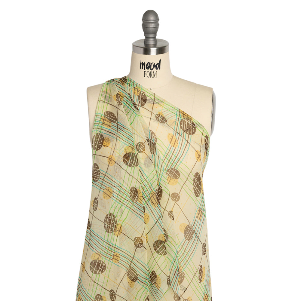 Yellow, Brown and Blue Baked Goods Grid Silk Chiffon