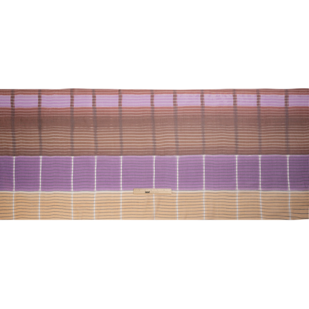 Brown, Beige and Purple Stripes and Rectangles Crinkled Chiffon Panel